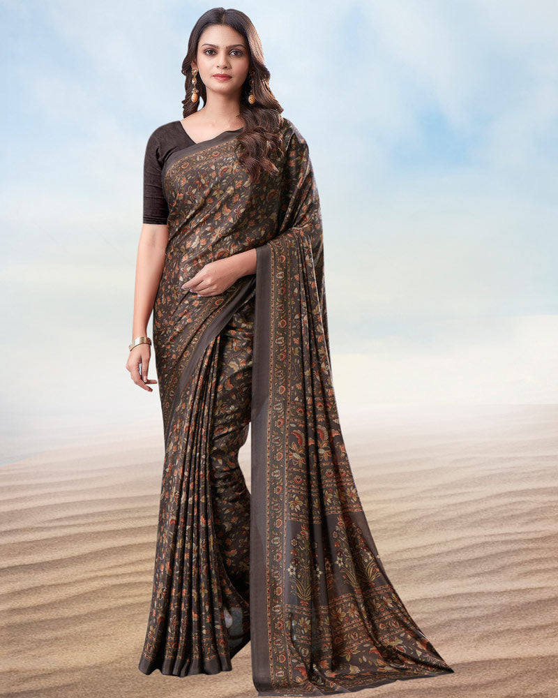 Pale Brown Digital Print Premium Crepe Saree