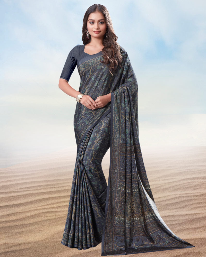 Oslo Grey Digital Print Premium Crepe Saree