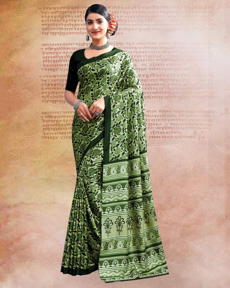 Swamp Green Printed Poly Cotton Saree