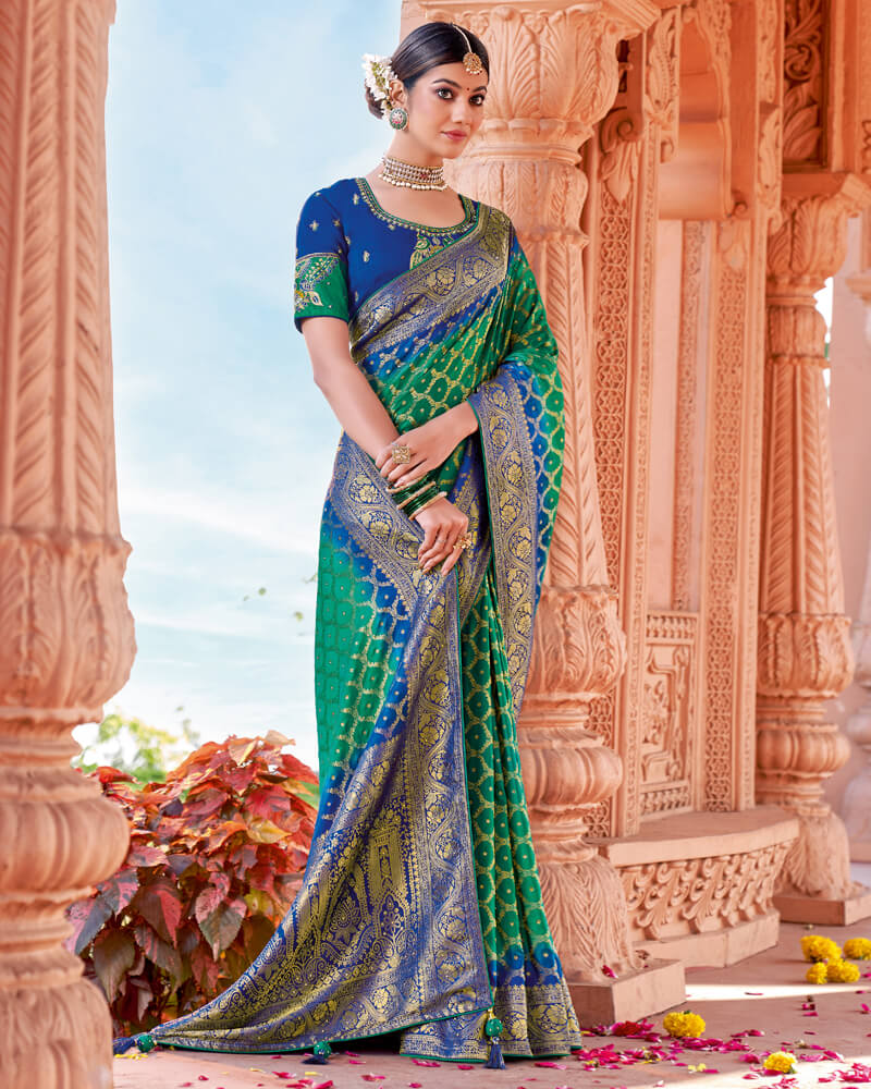 Jade Green Art Silk Saree With Embroidery Work And Tassel