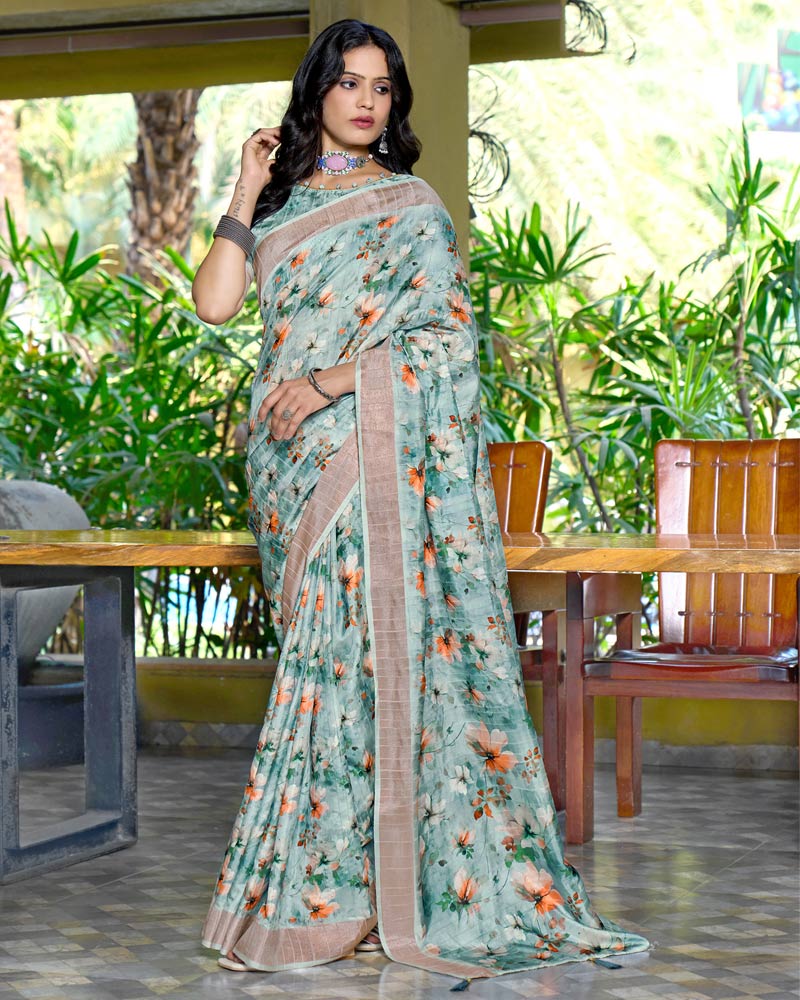 Edward Green Designer Printed Katha Silk Handloom Bordered Saree