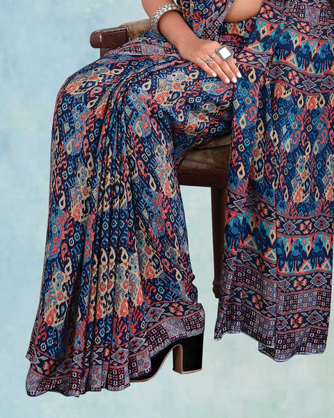Nile Blue Digital Print Premium Crepe Saree