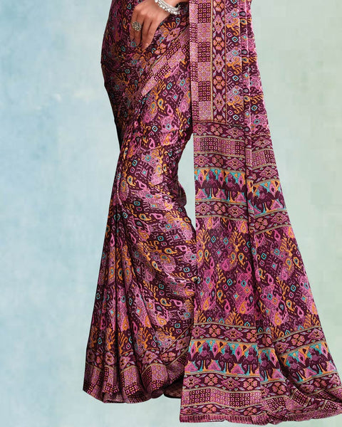 Dark Raspberry Digital Print Premium Crepe Saree