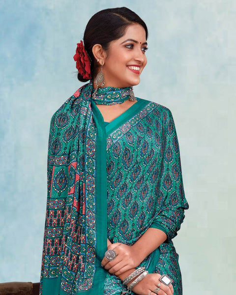 Deep Sea Green Digital Print Premium Crepe Saree