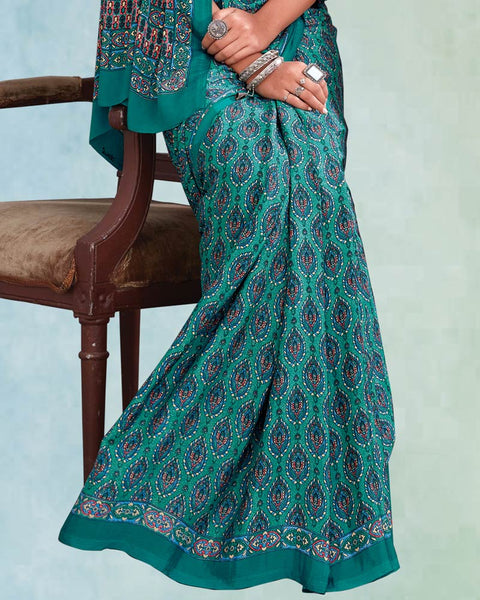 Deep Sea Green Digital Print Premium Crepe Saree