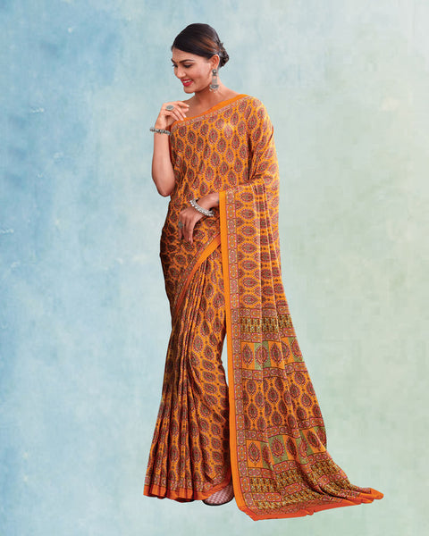 Dusty Orange Digital Print Premium Crepe Saree