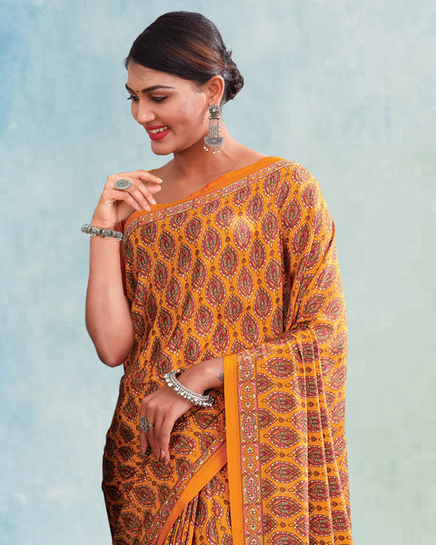 Dusty Orange Digital Print Premium Crepe Saree