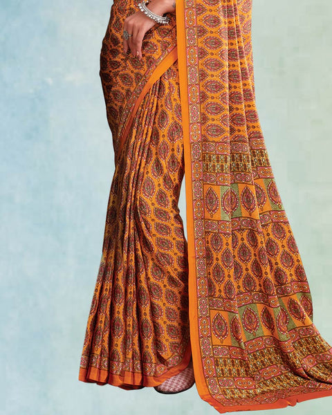 Dusty Orange Digital Print Premium Crepe Saree