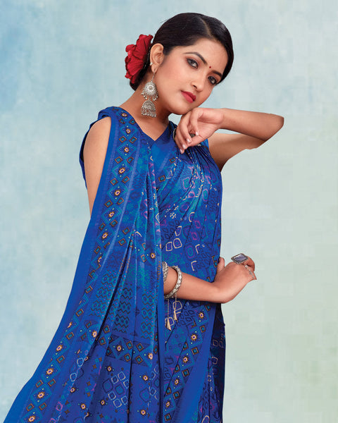 Electric Blue Digital Print Premium Crepe Saree