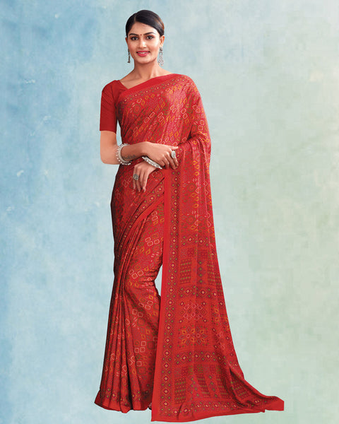 Persian Red Digital Print Premium Crepe Saree