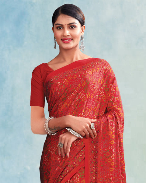 Persian Red Digital Print Premium Crepe Saree