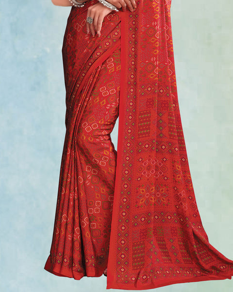 Persian Red Digital Print Premium Crepe Saree
