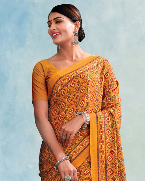 Carrot Orange Digital Print Premium Crepe Saree