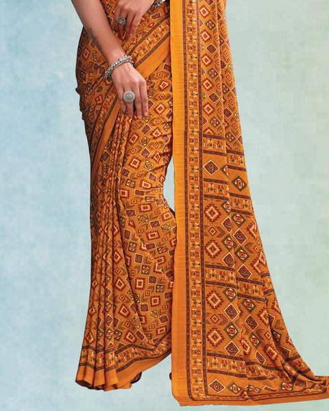 Carrot Orange Digital Print Premium Crepe Saree