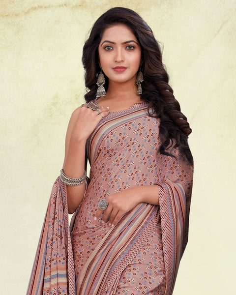 Light Mauve And Dusky Pink Digital Print Premium Crepe Saree