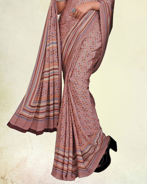 Light Mauve And Dusky Pink Digital Print Premium Crepe Saree