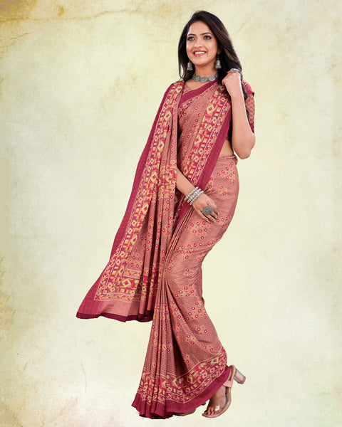 Dusty Pink And Rich Maroon Digital Print Premium Crepe Saree