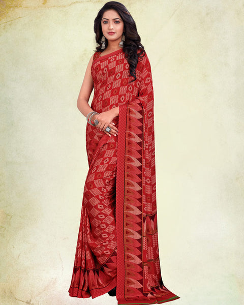 Persian Red And Dusky Rose Pink Digital Print Premium Crepe Saree