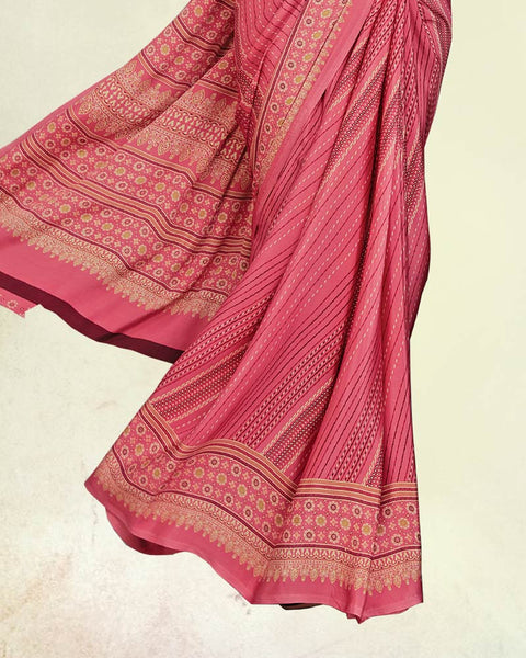 Salmon Pink Digital Print Premium Crepe Saree