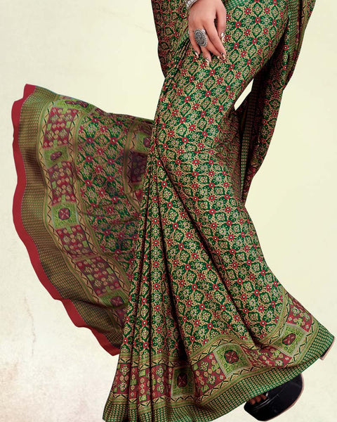 Forest Green Digital Print Premium Crepe Saree