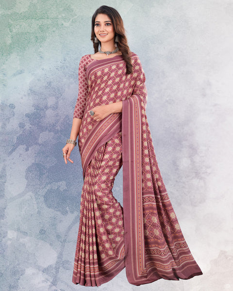 Dusty Pink Digital Print Premium Crepe Saree