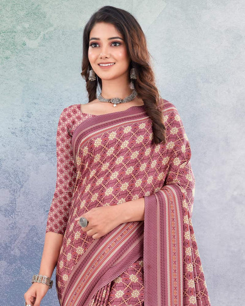 Dusty Pink Digital Print Premium Crepe Saree