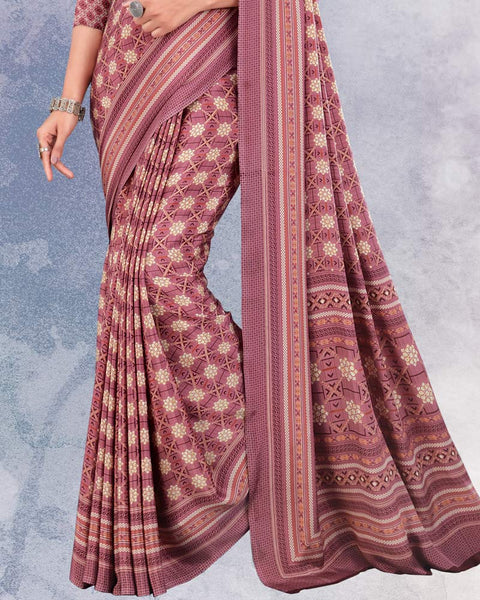 Dusty Pink Digital Print Premium Crepe Saree
