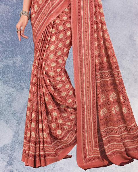 Orangy Red Digital Print Premium Crepe Saree