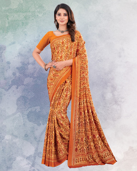 Papaya And Dusty Orange Digital Print Premium Crepe Saree