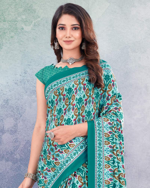 Pastel And Aqua Green Digital Print Premium Crepe Saree