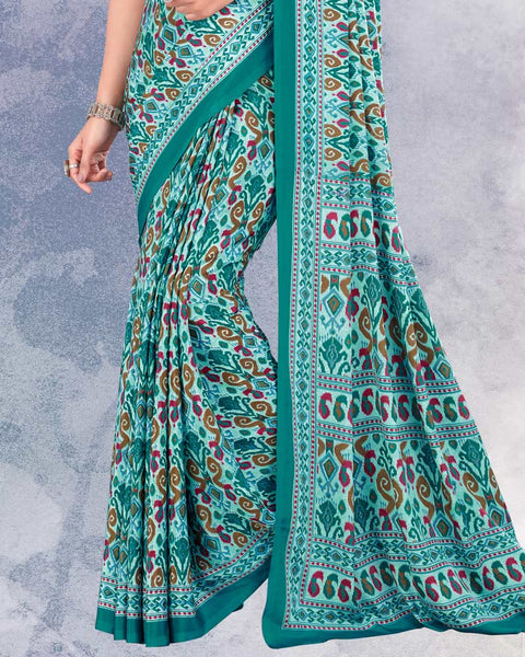 Pastel And Aqua Green Digital Print Premium Crepe Saree