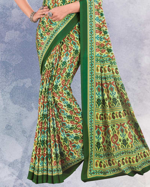 Olive And Pink Green Digital Print Premium Crepe Saree
