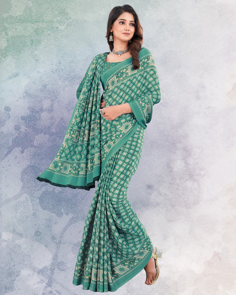 Pastel Teal Green Digital Print Premium Crepe Saree