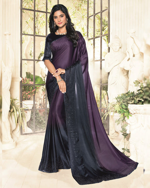 Purple Satin Saree With Stone Work
