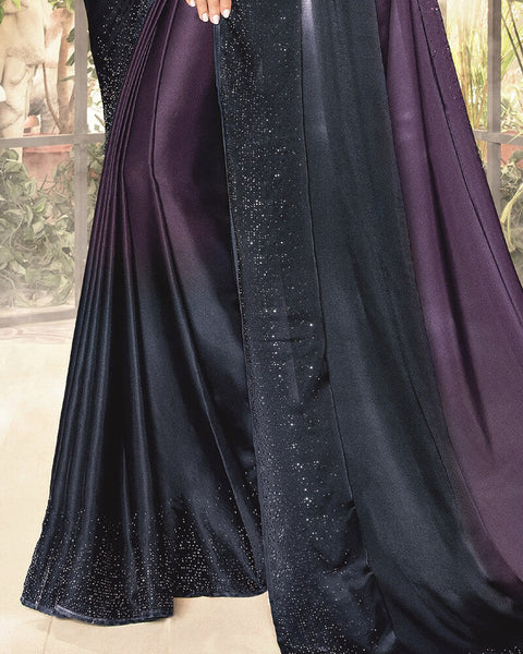 Purple Satin Saree With Stone Work