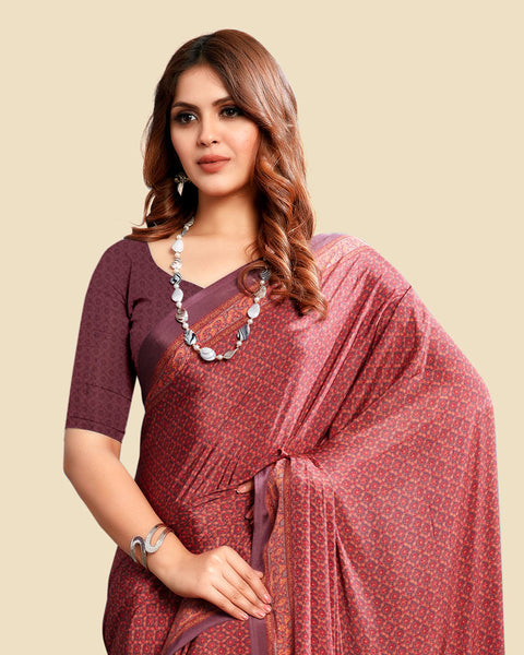 Copper Rust Printed Digital Print Crepe Saree
