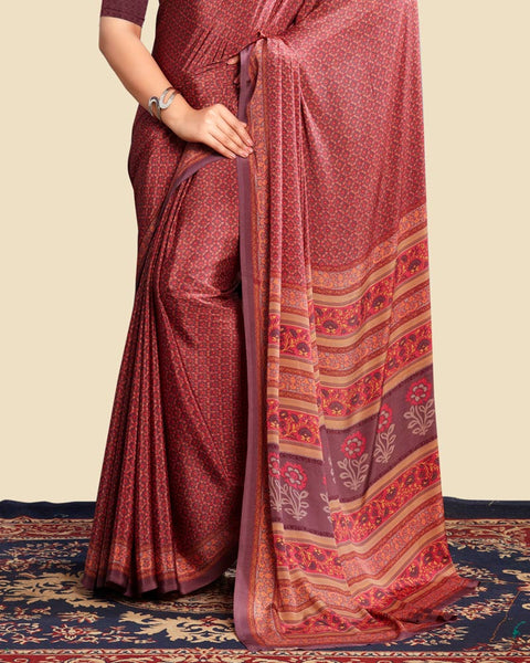 Copper Rust Printed Digital Print Crepe Saree