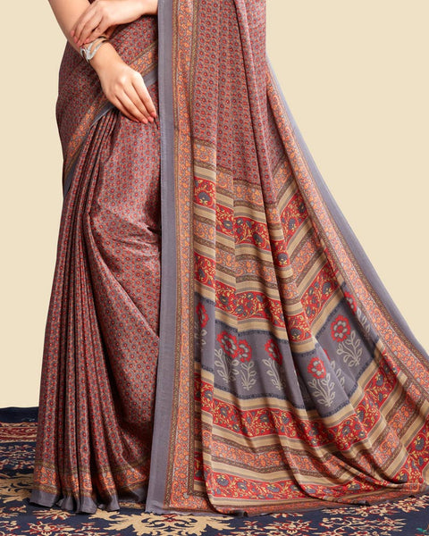 Fedora Grey Printed Digital Print Crepe Saree