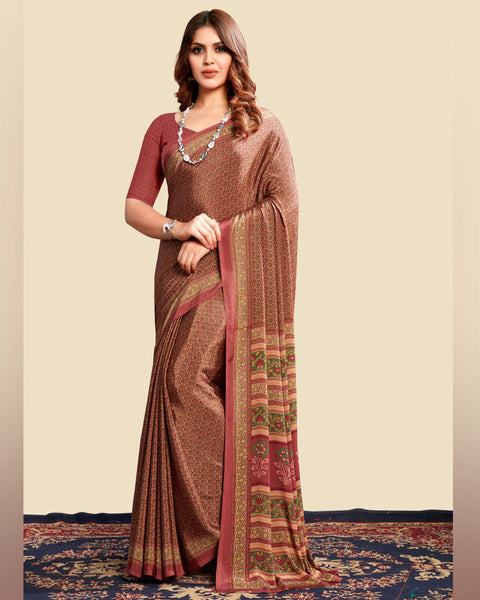 Matrix Red Printed Digital Print Crepe Saree