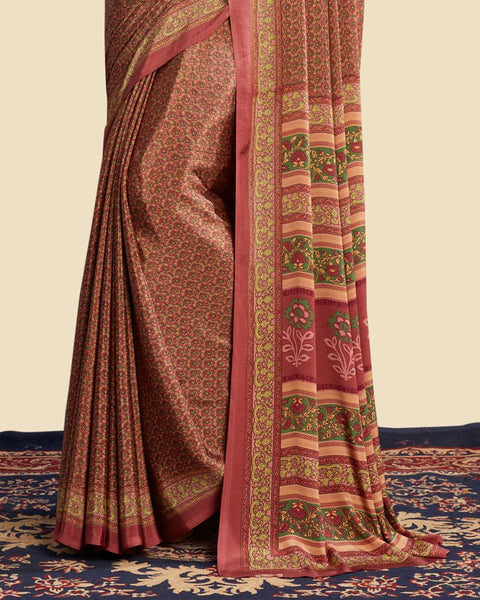 Matrix Red Printed Digital Print Crepe Saree