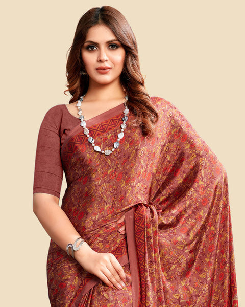 Apple Blossom Red Printed Digital Print Crepe Saree