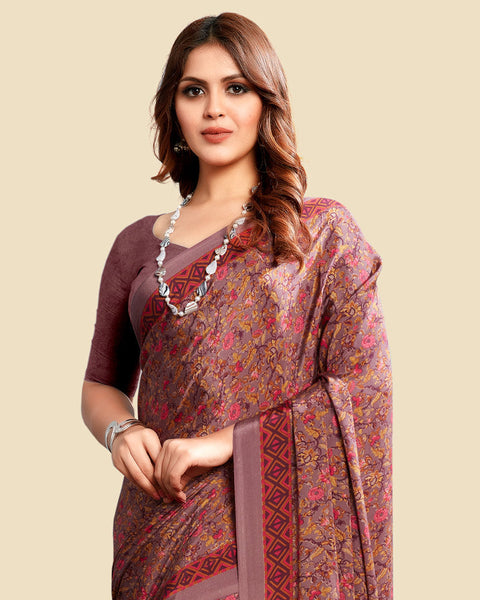 Oyster Pink Printed Digital Print Crepe Saree