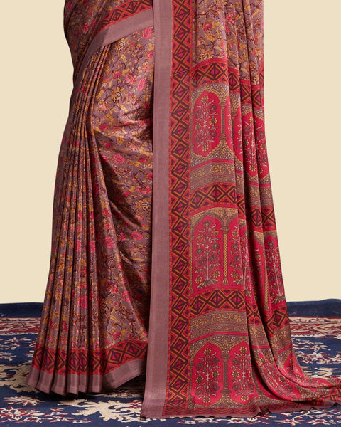 Oyster Pink Printed Digital Print Crepe Saree