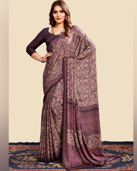 Pastle Purple Printed Digital Print Crepe Saree