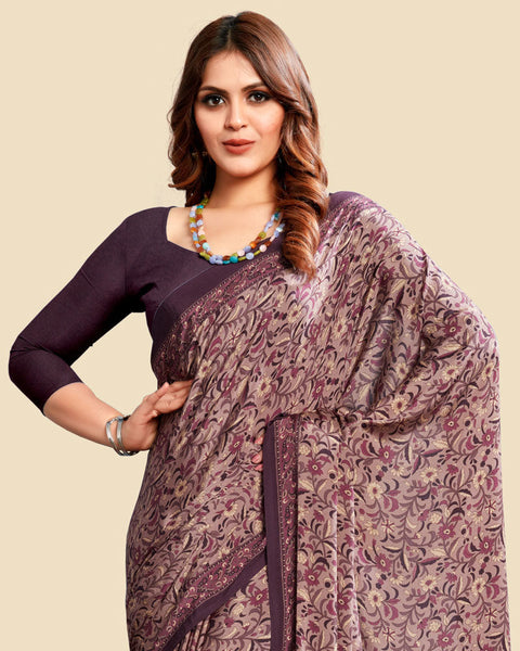 Pastle Purple Printed Digital Print Crepe Saree
