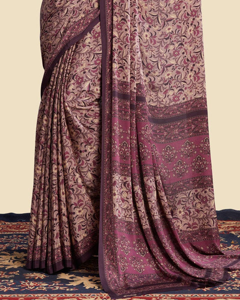 Pastle Purple Printed Digital Print Crepe Saree