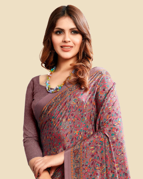 Oyster Pink Printed Digital Print Crepe Saree