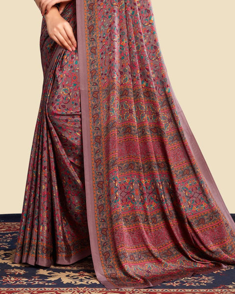 Oyster Pink Printed Digital Print Crepe Saree