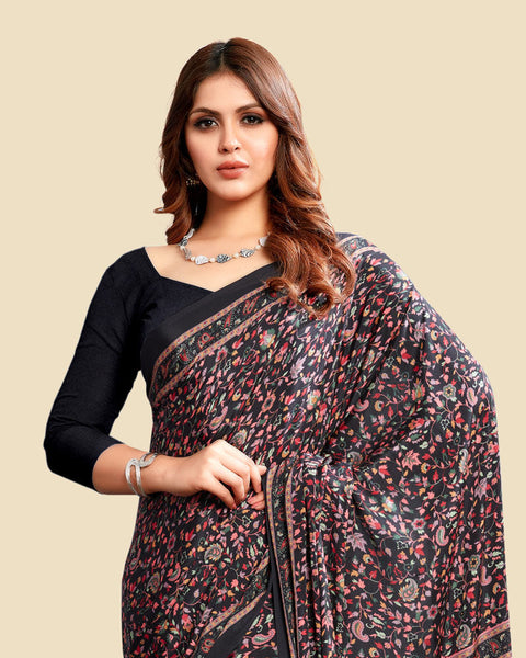 Black Printed Digital Print Crepe Saree