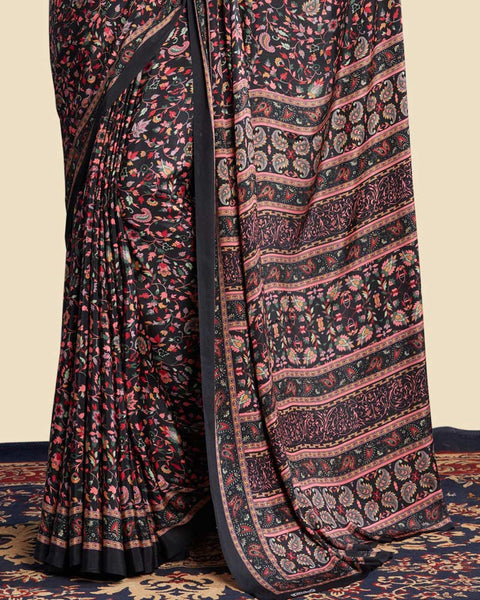 Black Printed Digital Print Crepe Saree